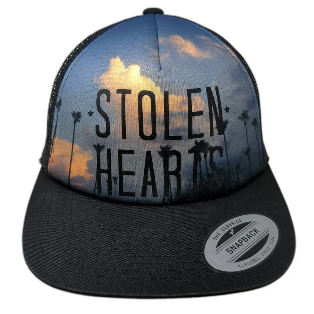Volcom Trucker Hat Blue Black One Size Stolen Hearts Palm Tree Photo Print
